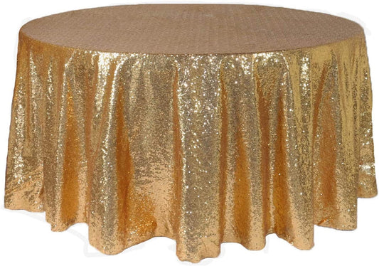 108-Inch Round Sequin Tablecloth for Wedding Party Banquet Gold