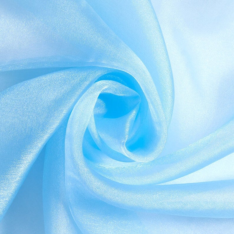 Polyester Soft Light Weight, Sheer, See Through Crystal Organza Fabric Sold By The Yard. Light Blue