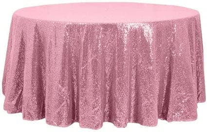 108-Inch Round Sequin Tablecloth for Wedding Party Banquet Pink