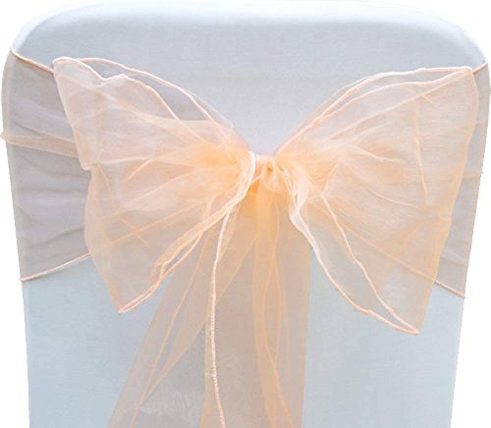 50 Pack - Sheer Organza Chair Sashes for Wedding Decorations Crystal Chairs Bows for Party Banquet Decorative Chiffon Chair Knots Peach