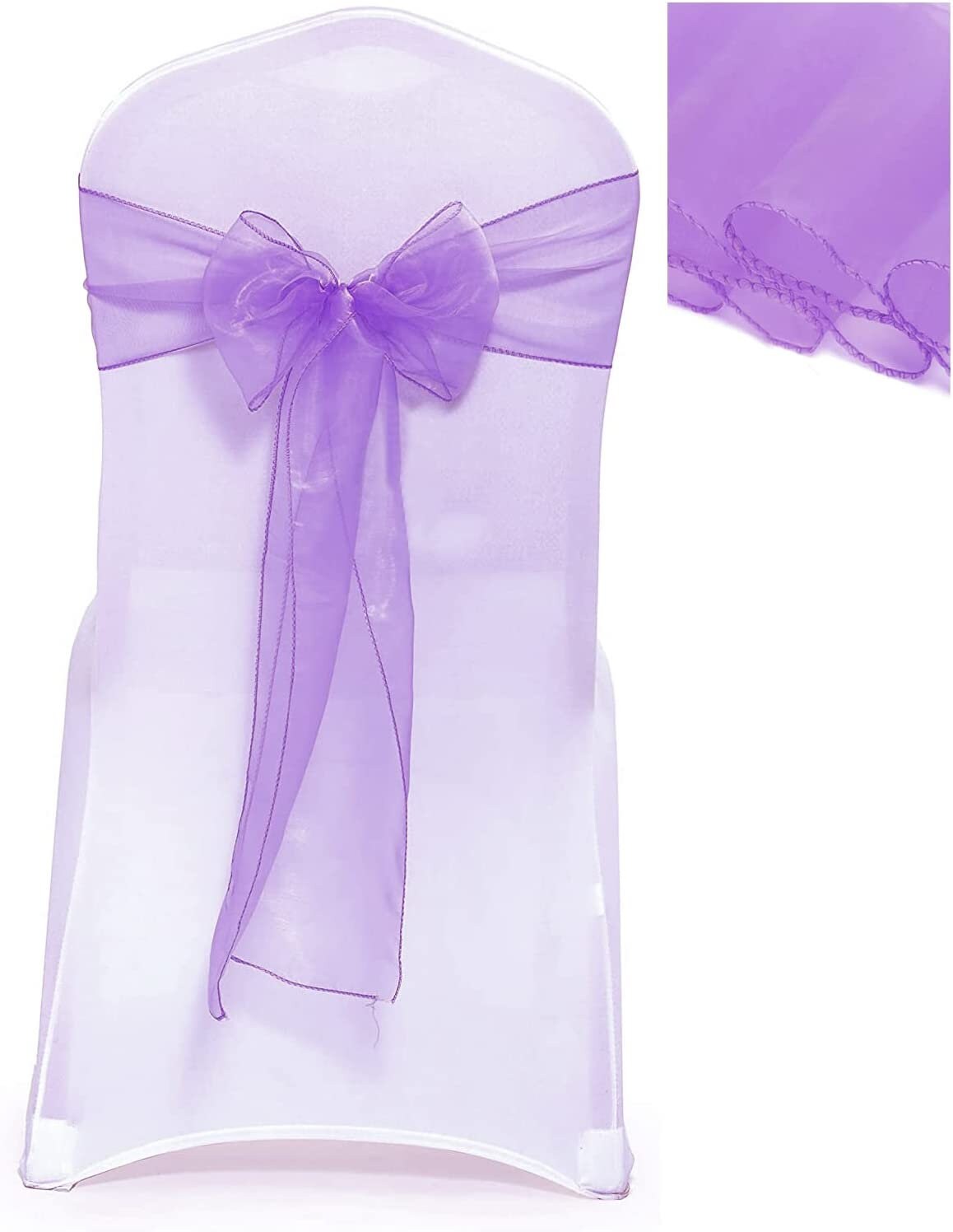 50 Pack - Sheer Organza Chair Sashes for Wedding Decorations Crystal Chairs Bows for Party Banquet Decorative Chiffon Chair Knots Lavender