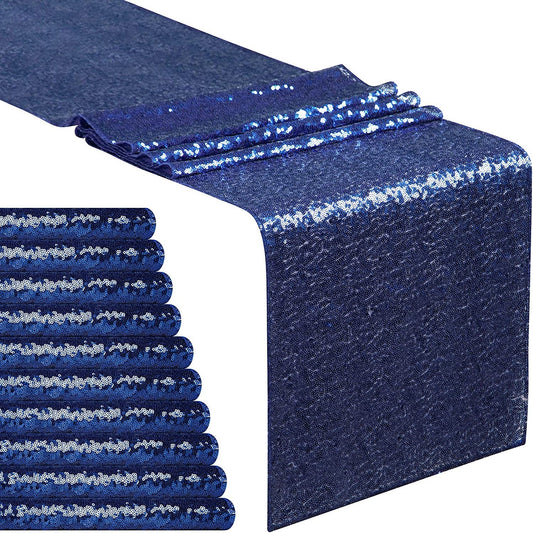 12 Pack - 12" X 90" Inch Sequin Table Runner Glitter Dining Runner for Birthday Wedding Engagement Bridal Baby Shower Bachelorette Navy Blue