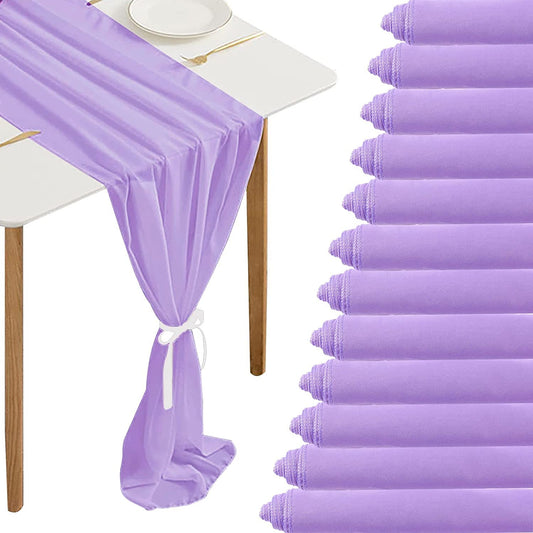 12 Pack - Chiffon Table Runner Elegant Sheer Table Runner 29"X10ft Long Rustic Table Runners for Wedding Bridal Shower Table Lavender