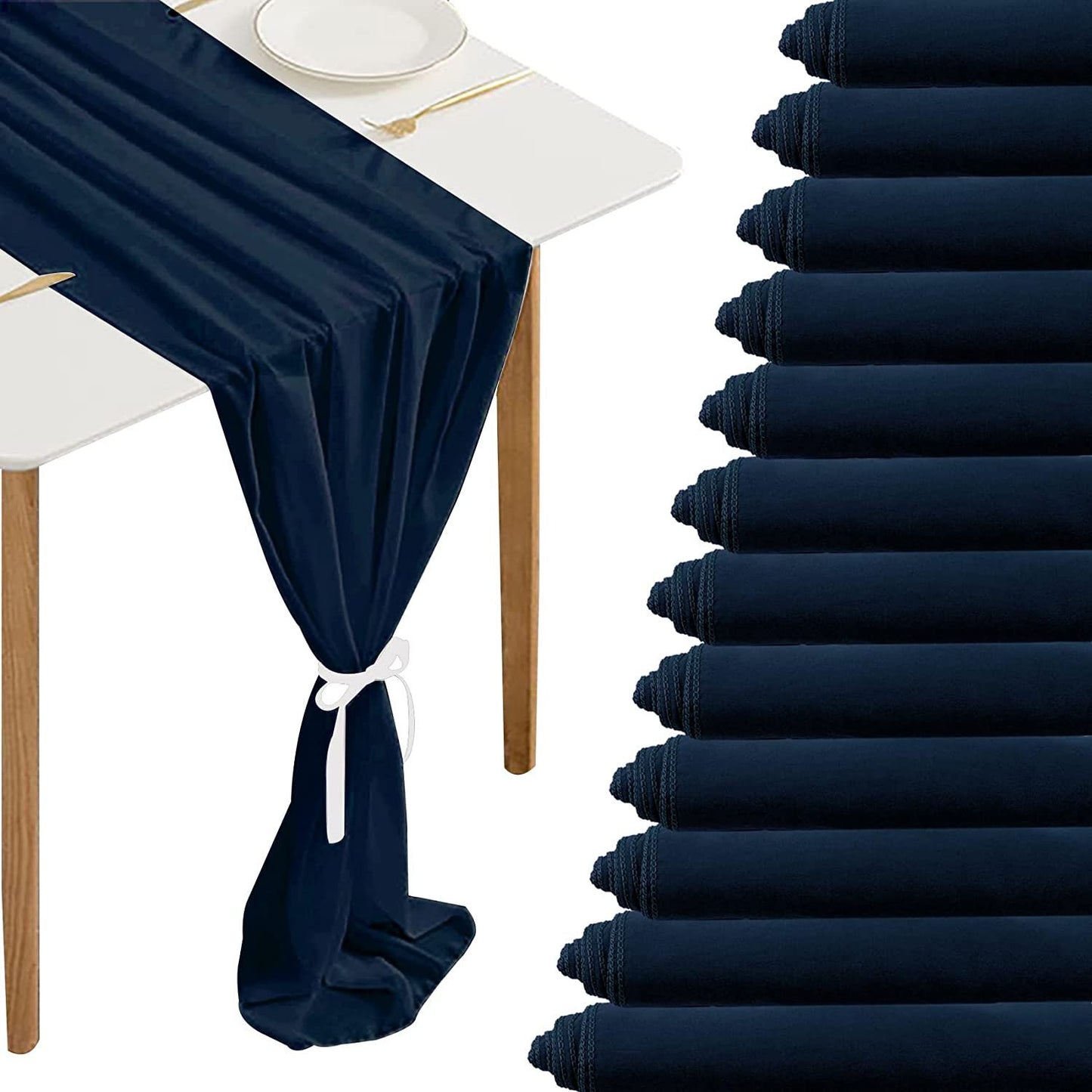 12 Pack - Chiffon Table Runner Elegant Sheer Table Runner 29"X10ft Long Rustic Table Runners for Wedding Bridal Shower Table Navy Blue