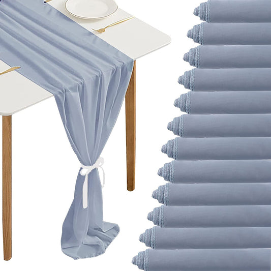 12 Pack - Chiffon Table Runner Elegant Sheer Table Runner 29"X10ft Long Rustic Table Runners for Wedding Bridal Shower Table Dusty Blue