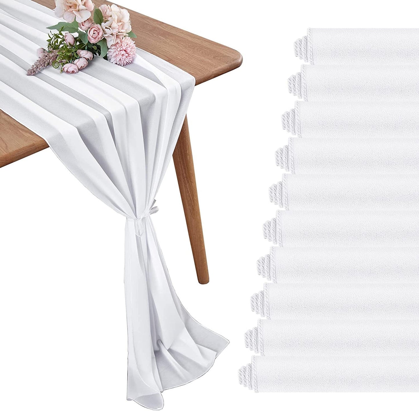 12 Pack - Chiffon Table Runner Elegant Sheer Table Runner 29"X10ft Long Rustic Table Runners for Wedding Bridal Shower Table White