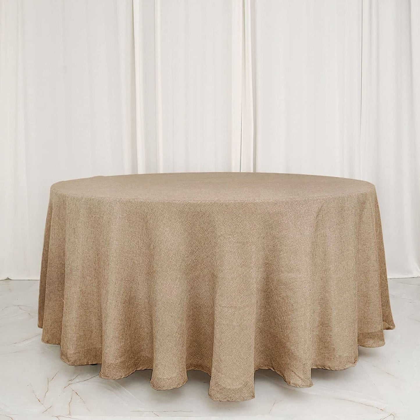 120" Natural Jute Faux Burlap Round Tablecloth | Table Linen