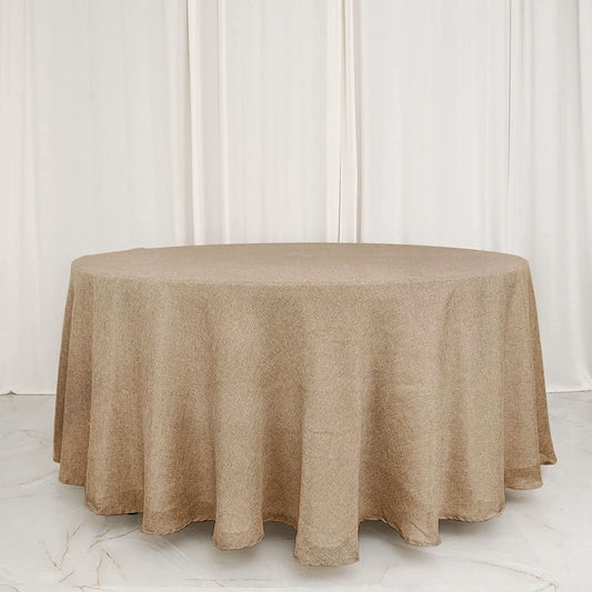 120" Natural Jute Faux Burlap Round Tablecloth | Table Linen