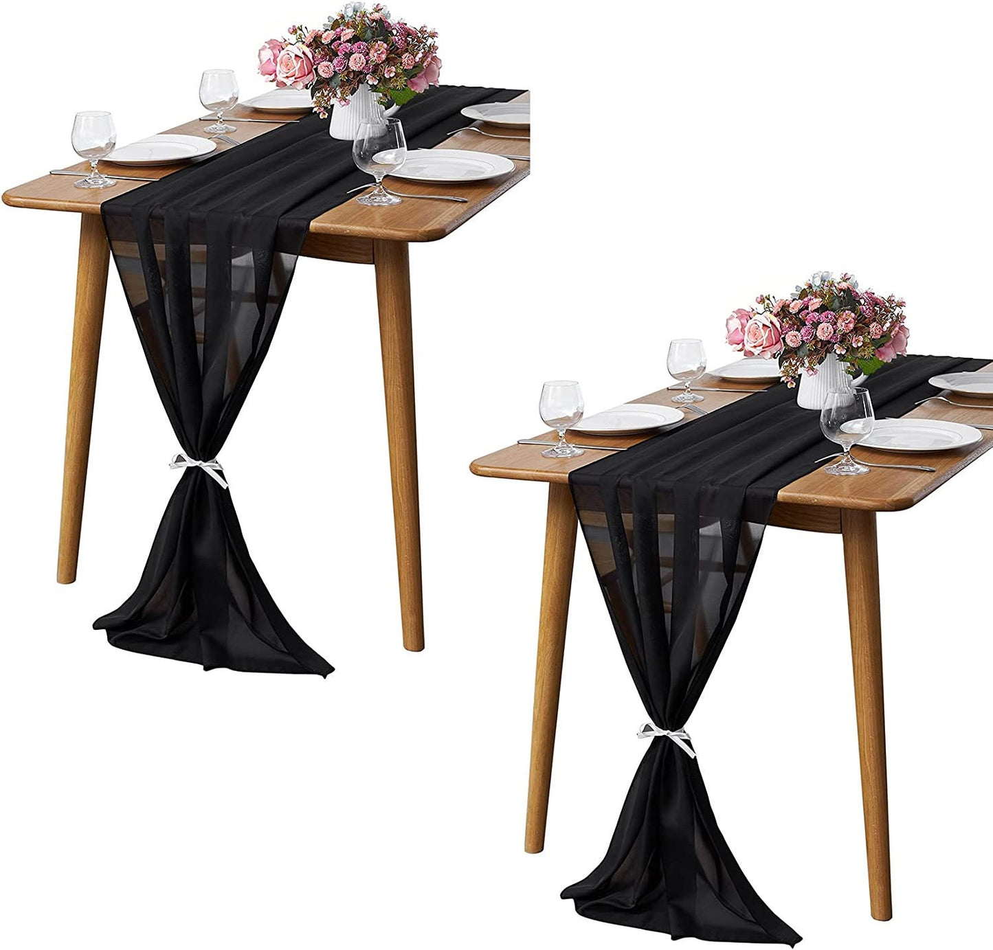 Chiffon Table Runner 2 Pack Elegant Sheer Table Runner 58"X10ft Long Rustic Table Runners for Wedding Bridal Shower Table