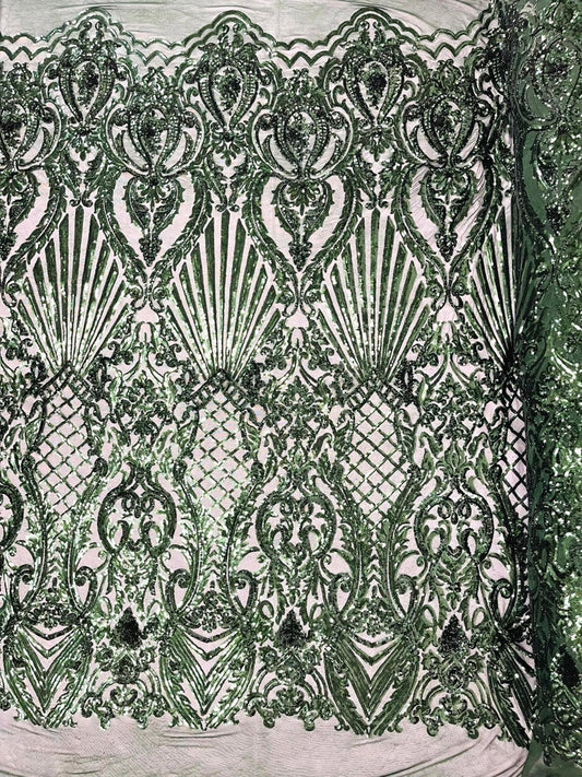 Mermaid Luxury Fashion Design with Sequins Embroider on a 4 Way Stretch Mesh Fabric-Sold by The Yard. Hunter