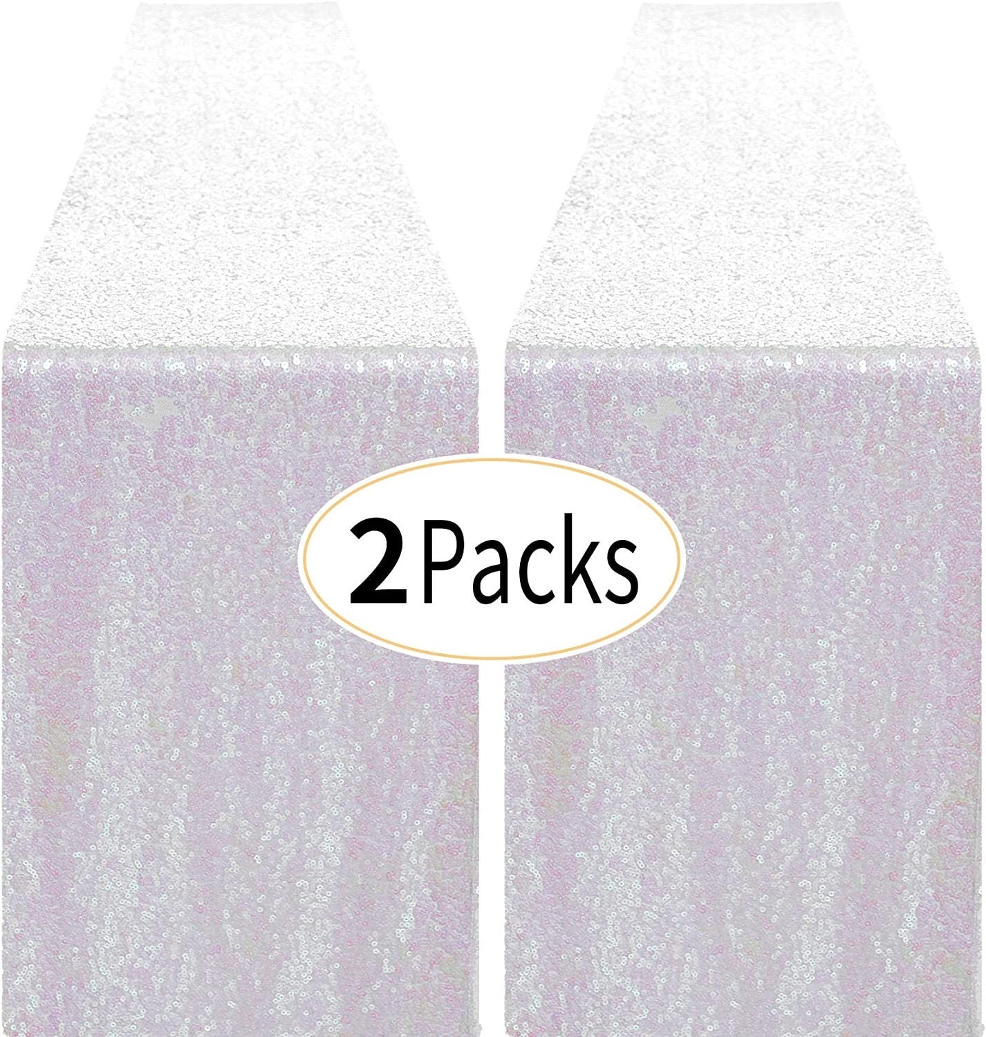 2 Pack -- White Iridescent Table Runners - Sequin Table Runner Glitter Table Runner for Birthday Party, Supplies Decorations ( 2 Pack )