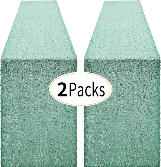 4 Pack -- Mint Green Table Runners - Sequin Table Runner Glitter Table Runner for Birthday Party, Supplies Decorations ( 4 Pack )