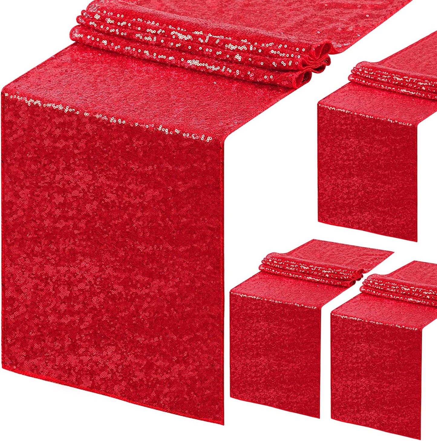 4 Pack -- Red Table Runners - Sequin Table Runner Glitter Table Runner for Birthday Party, Supplies Decorations ( 4 Pack )