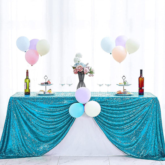 Turquoise Glitz Sequin Rectangular Tablecloth / Table Covers Decorations for Birthday Party Supplies Event Wedding Table Skirt Decor