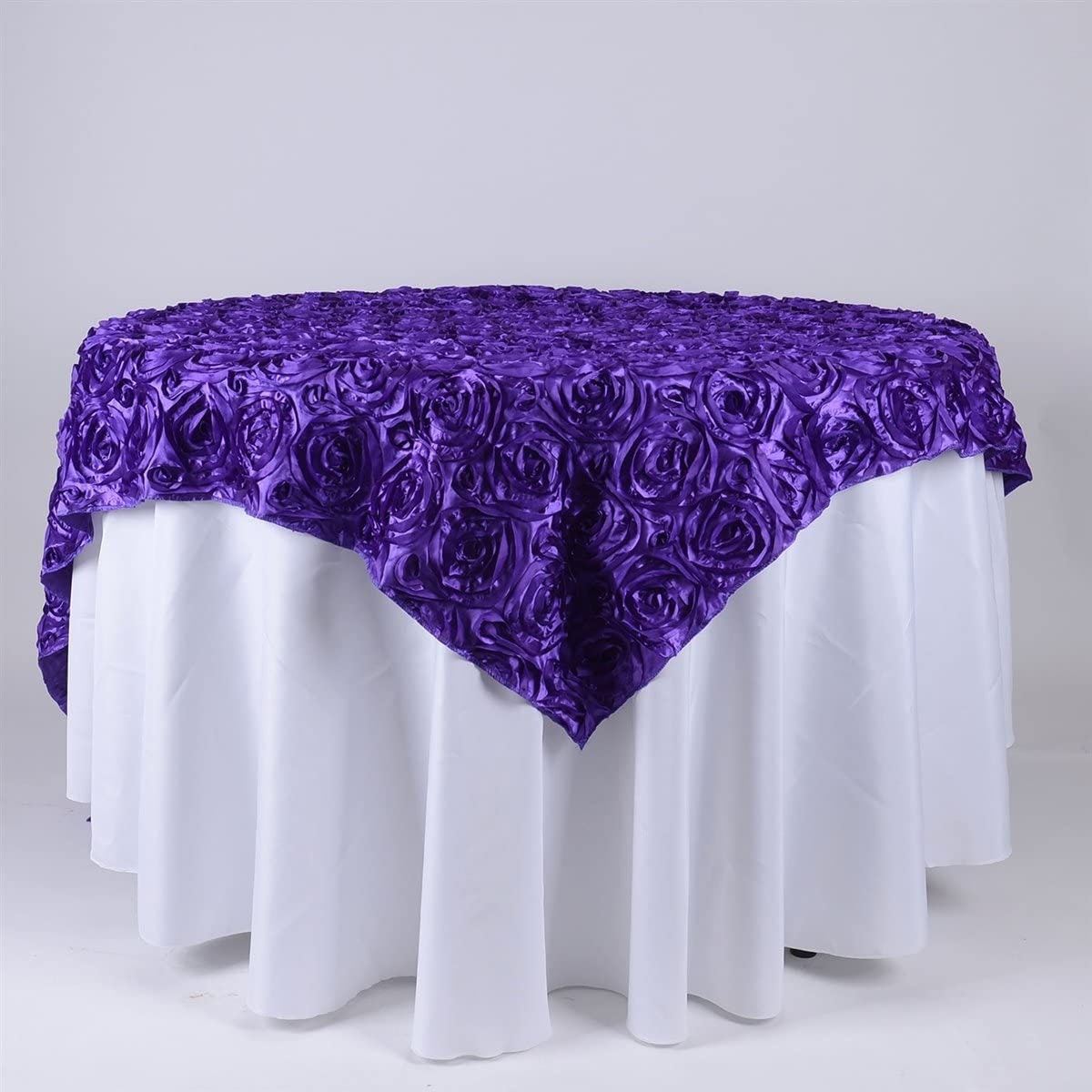 50' x 50" Eggplant Satin Raised Rosettes Overlay Tablecloth Wedding Party Dining Room Table Linens 50" x 50"