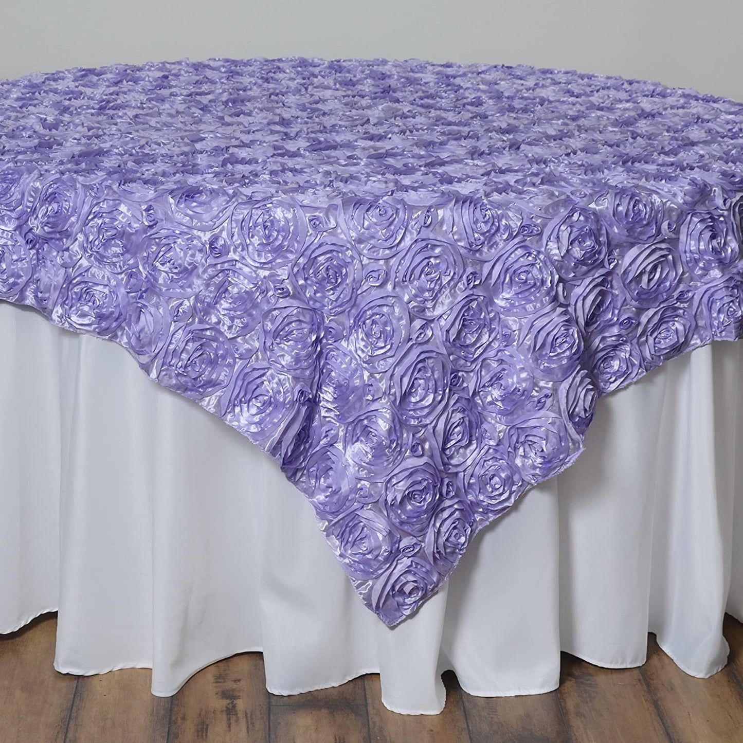 50' x 50" Lavender Satin Raised Rosettes Overlay Tablecloth Wedding Party Dining Room Table Linens 50" x 50"