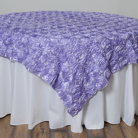 50' x 50" Lavender Satin Raised Rosettes Overlay Tablecloth Wedding Party Dining Room Table Linens 50" x 50"