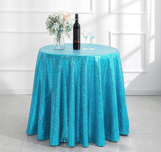 Glitter Sparkly Iridescent Shimmer for Round Table Covers Decorations for Birthday Party Supplies Event Wedding Table Skirt Decor Turquoise