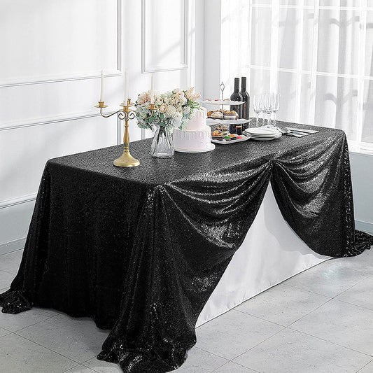 90" Sequin Tablecloth Rectangular Glitter Table Cloths for Birthday Wedding Bridal Baby Shower Party Decorations Black