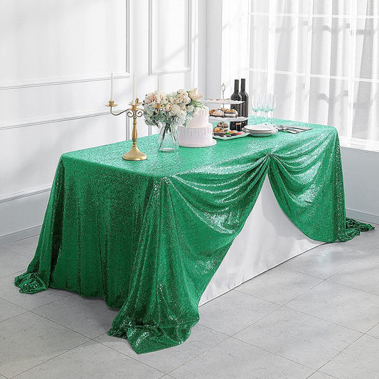 90" Sequin Tablecloth Rectangular Glitter Table Cloths for Birthday Wedding Bridal Baby Shower Party Decorations Green