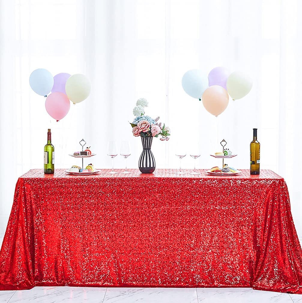 90" Sequin Tablecloth Rectangular Glitter Table Cloths for Birthday Wedding Bridal Baby Shower Party Decorations Red