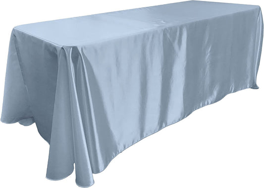 90" Light Blue Satin Tablecloth for Wedding Dinning Event Parties Banquet Holiday Decoration Square Rectangle Table Cover