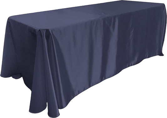 90"  Navy Blue Satin Tablecloth for Wedding Dinning Event Parties Banquet Holiday Decoration Square Rectangle Table Cover