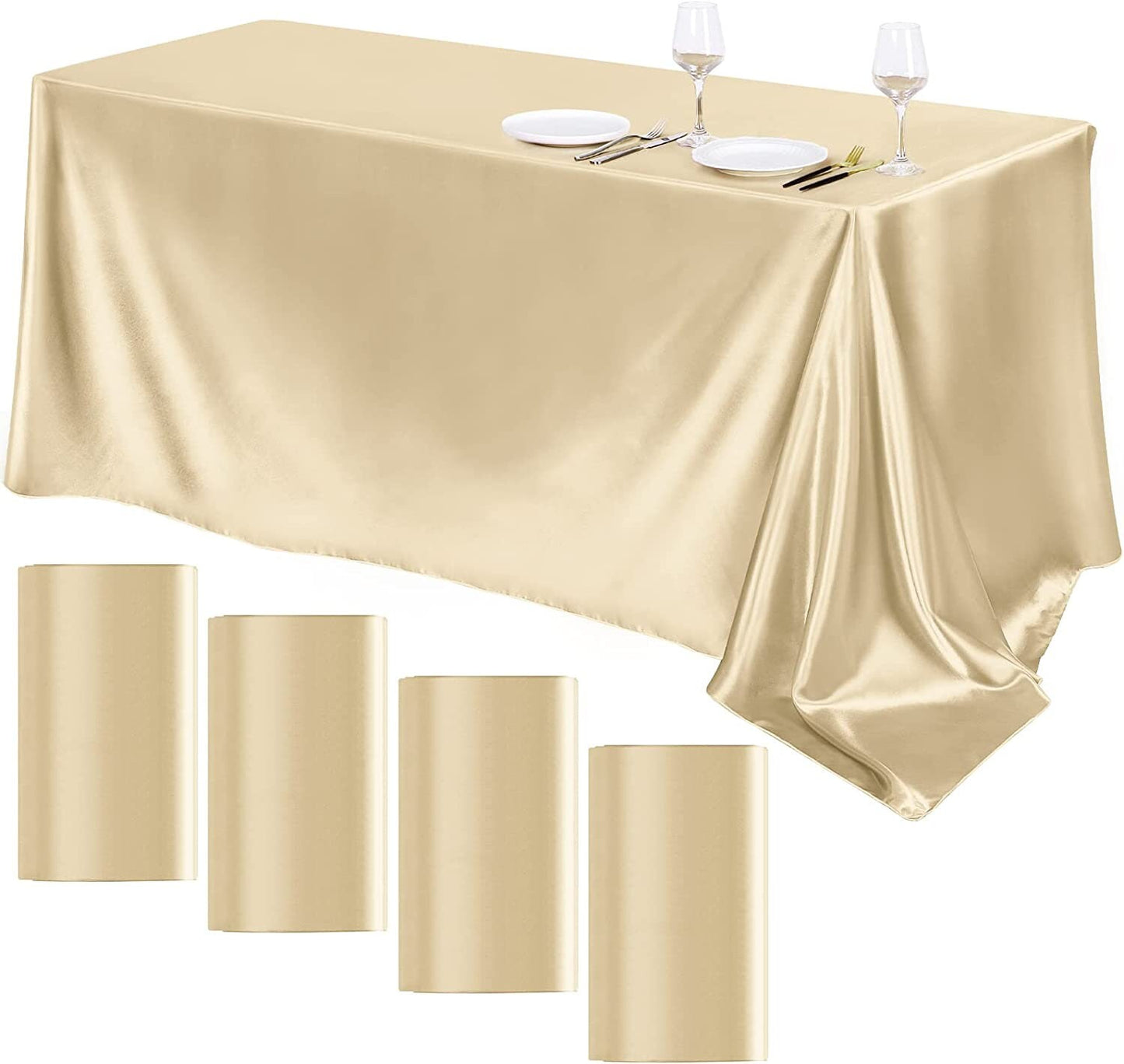 90"  Champagne Satin Tablecloth for Wedding Dinning Event Parties Banquet Holiday Decoration Square Rectangle Table Cover