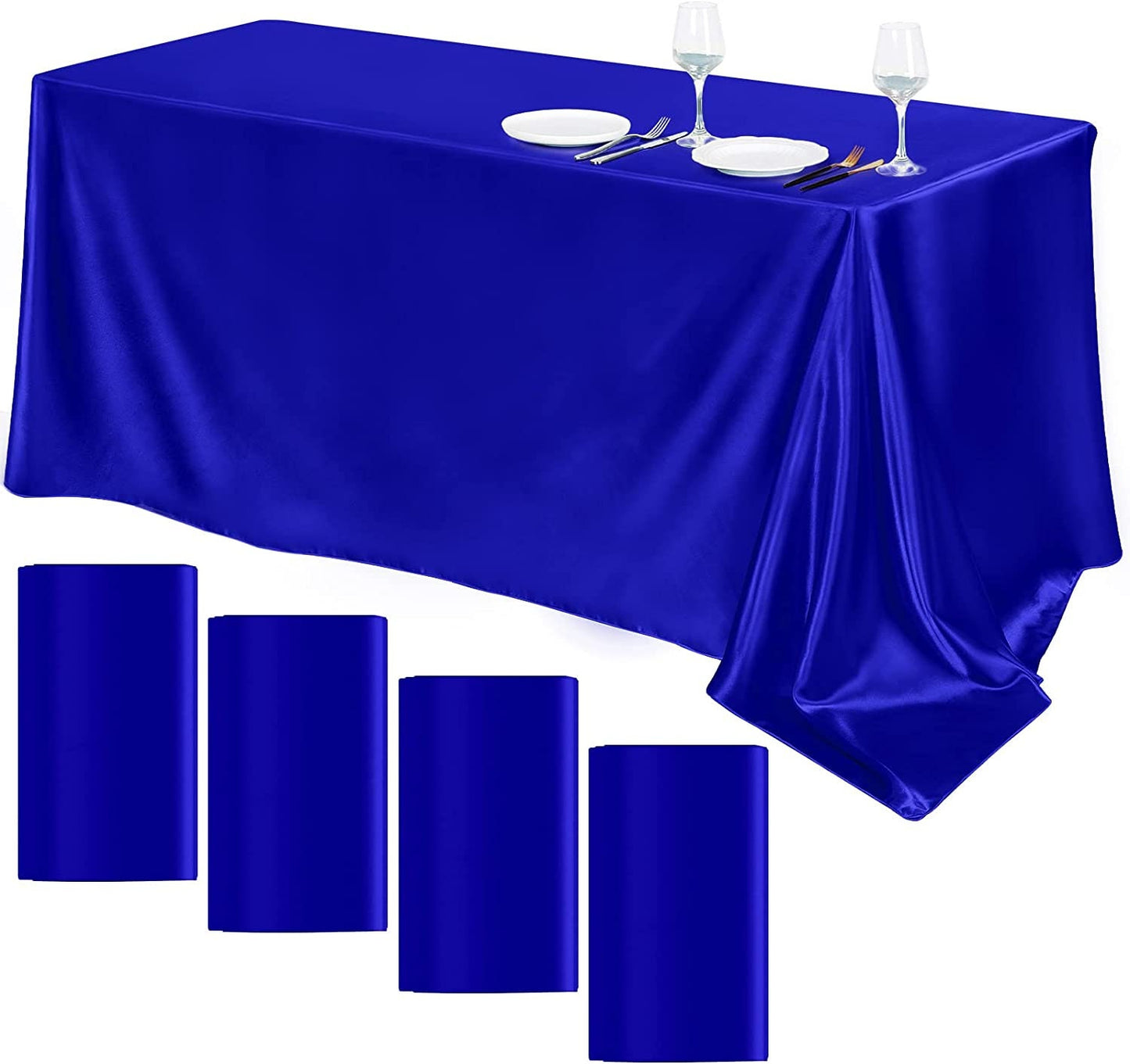 90"  Royal Blue Satin Tablecloth for Wedding Dinning Event Parties Banquet Holiday Decoration Square Rectangle Table Cover