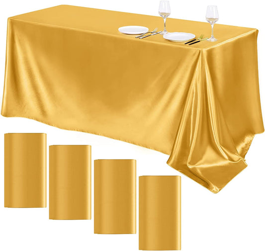 90"  Gold Satin Tablecloth for Wedding Dinning Event Parties Banquet Holiday Decoration Square Rectangle Table Cover