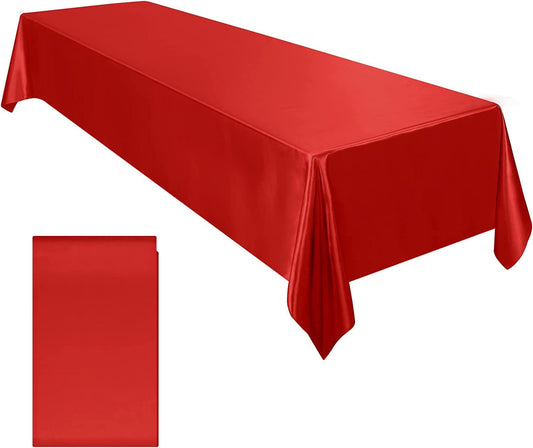 60" Satin Party Tablecloth Table Cover Wedding Rectangle Bright Silk Tablecloth Table Cover Smooth Fabric Tablecloth Decor for Wedding Red