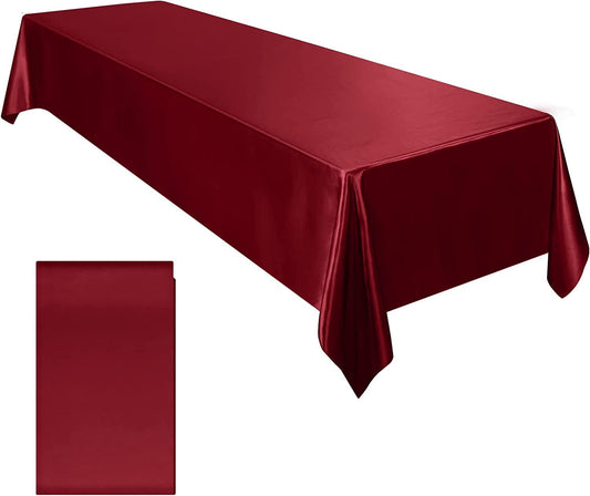 60" Satin Party Tablecloth Table Cover Wedding Rectangle Bright Tablecloth Table Cover Smooth Fabric Tablecloth Decor for Wedding Burgundy