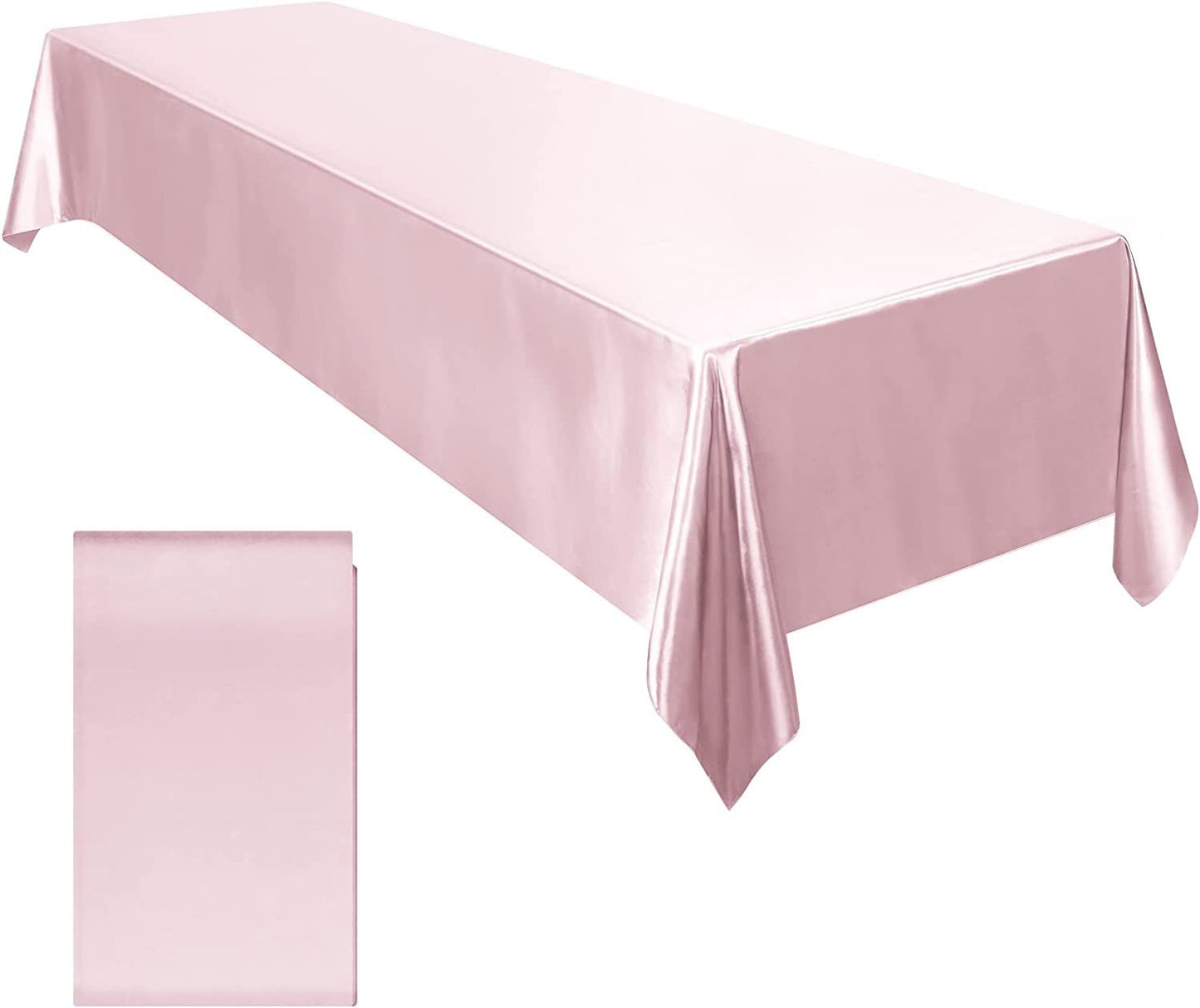 60" Satin Party Tablecloth Table Cover Wedding Rectangle Bright Tablecloth Table Cover Smooth Fabric Tablecloth Decor for Wedding Pink