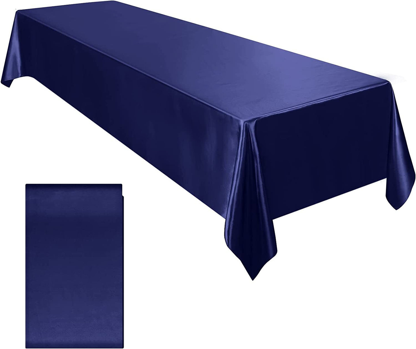 60" Satin Party Tablecloth Table Cover Wedding Rectangle Bright Tablecloth Table Cover Smooth Fabric Tablecloth Decor for Wedding Navy