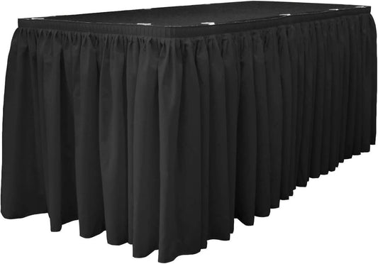 14-Foot by 29-Inch - Poplin Table Skirt for Rectangle Tables, Pleat Fabric for Wedding Banquet Trade Show, 14-Foot by 29-Inch Long Black