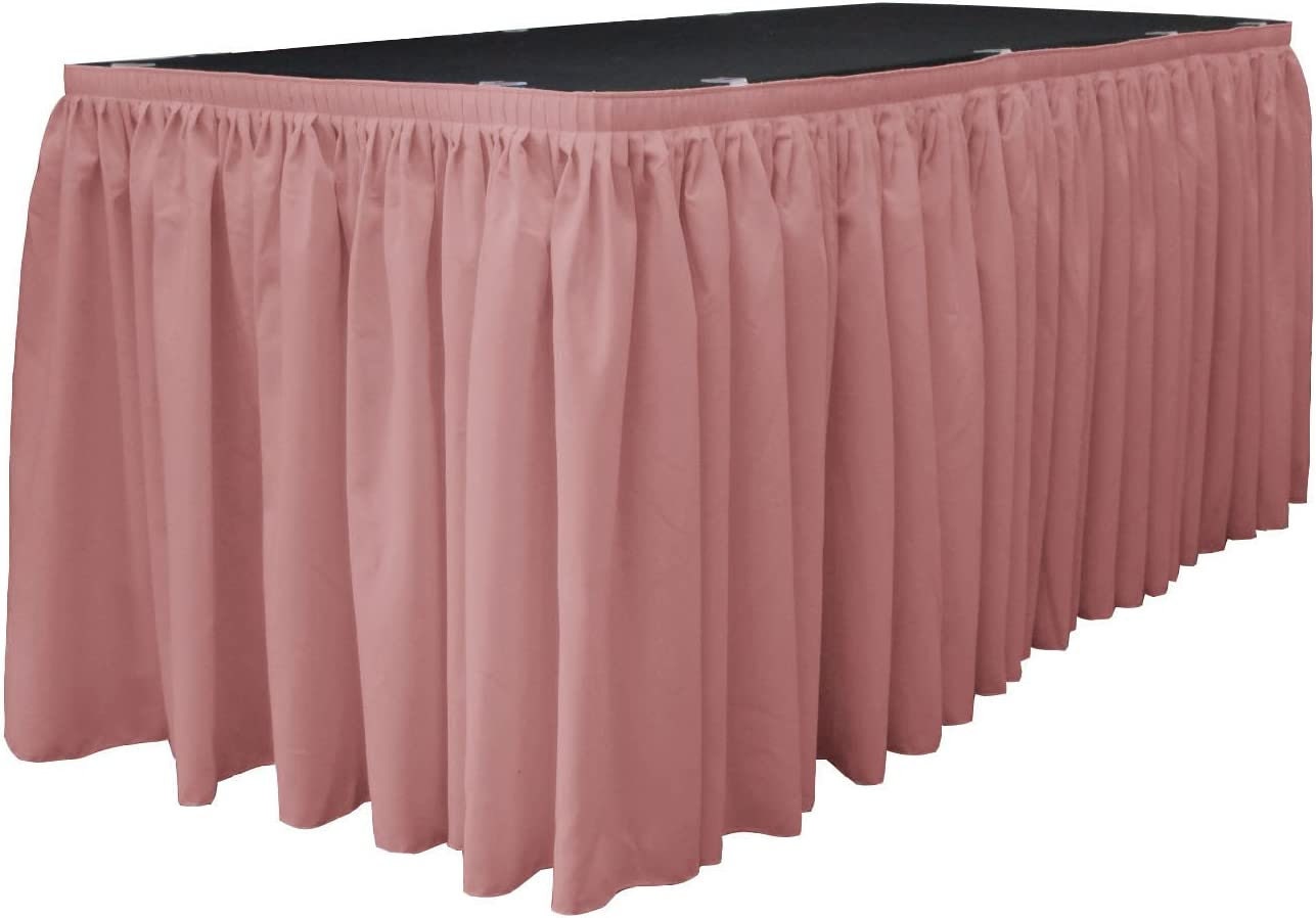 14-Foot by 29-Inch - Poplin Table Skirt for Rectangle Tables, Pleat Fabric for Wedding Banquet Trade Show, 14-Foot by 29-Inch  Dusty Rose