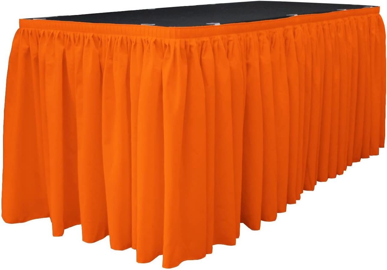 14-Foot by 29-Inch - Poplin Table Skirt for Rectangle Tables, Pleat Fabric for Wedding Banquet Trade Show, 14-Foot by 29-Inch Orange