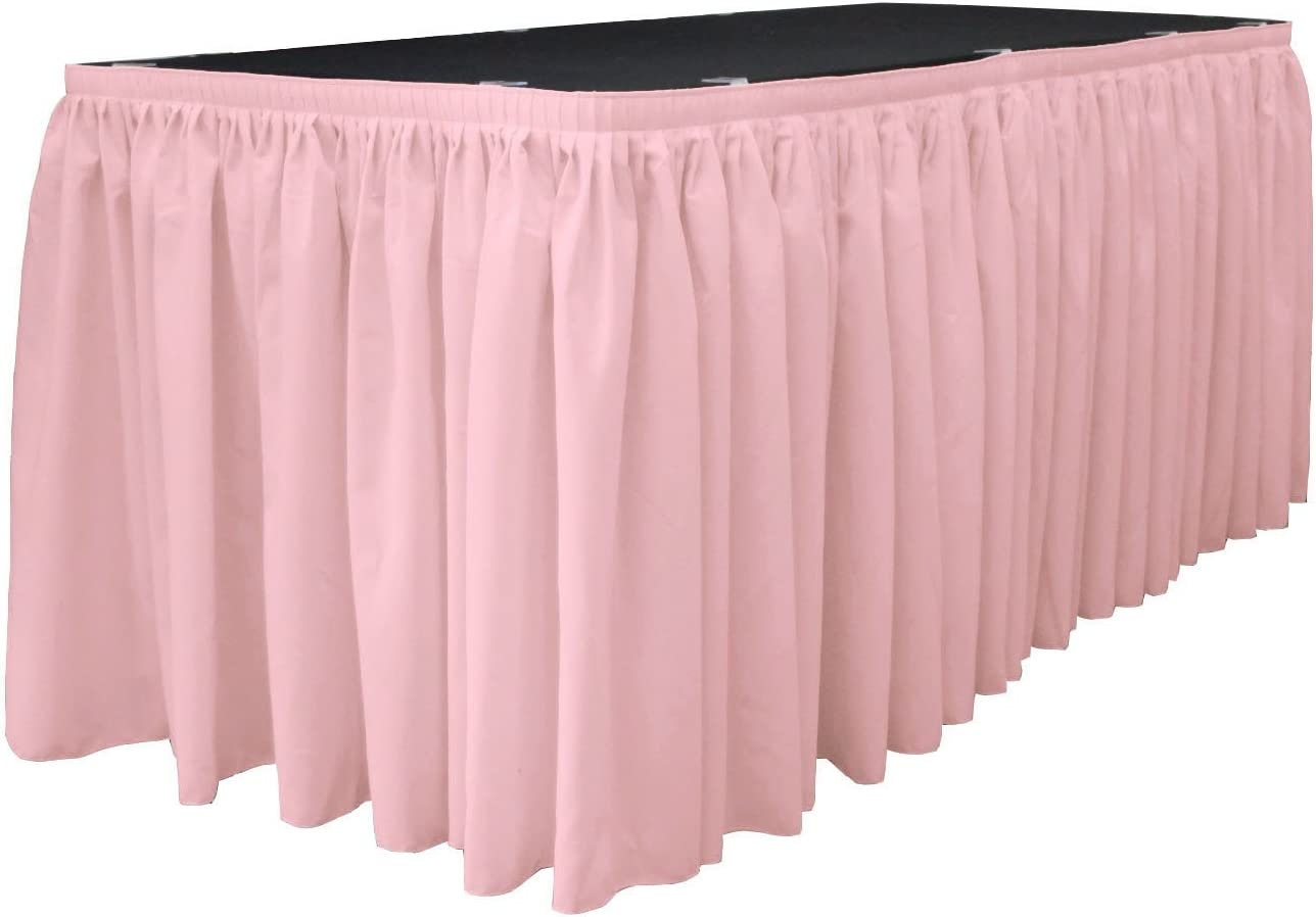 14-Foot by 29-Inch - Poplin Table Skirt for Rectangle Tables, Pleat Fabric for Wedding Banquet Trade Show, 14-Foot by 29-Inch Pink