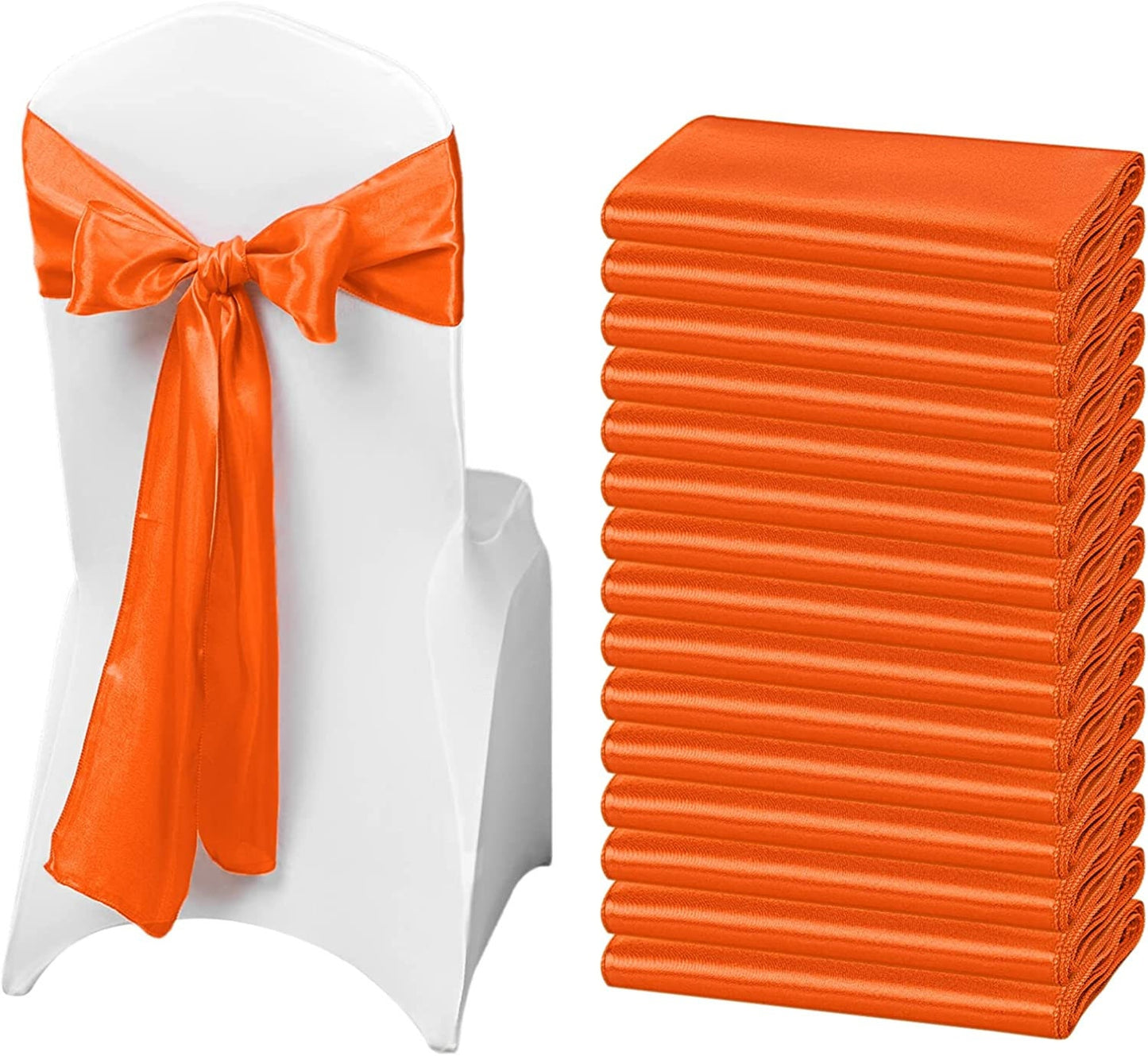 50 PCS Orange Satin Chair Sashes Bows Universal Chair Cover for Wedding Reception Restaurant Event Decoration Banquet,Party  (7 x 108 inch)