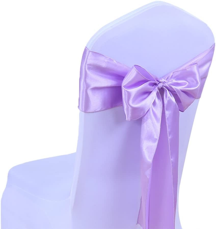 50 PCS Lilac Satin Chair Sashes Bows Universal Chair Cover for Wedding Reception Restaurant Event Decoration Banquet,Party  (7 x 108 inch)