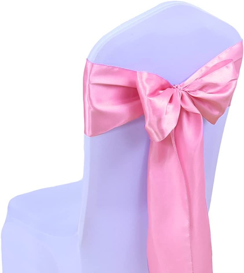 50 PCS Pink Satin Chair Sashes Bows Universal Chair Cover for Wedding Reception Restaurant Event Decoration Banquet,Party  (7 x 108 inch)