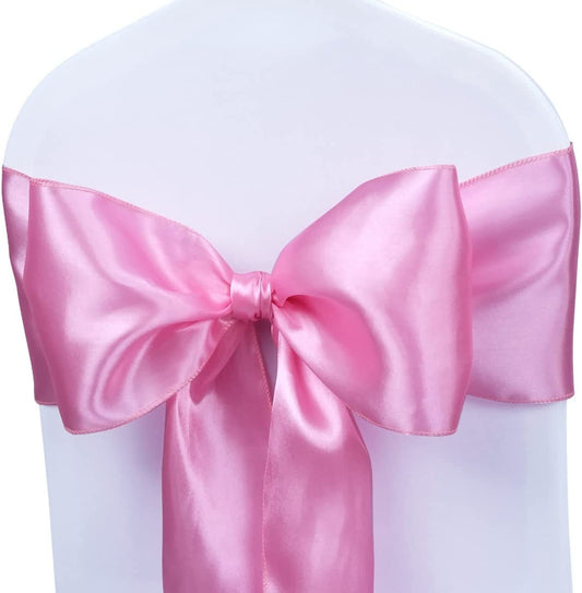 50 PCS Pink Satin Chair Sashes Bows Universal Chair Cover for Wedding Reception Restaurant Event Decoration Banquet,Party  (7 x 108 inch)