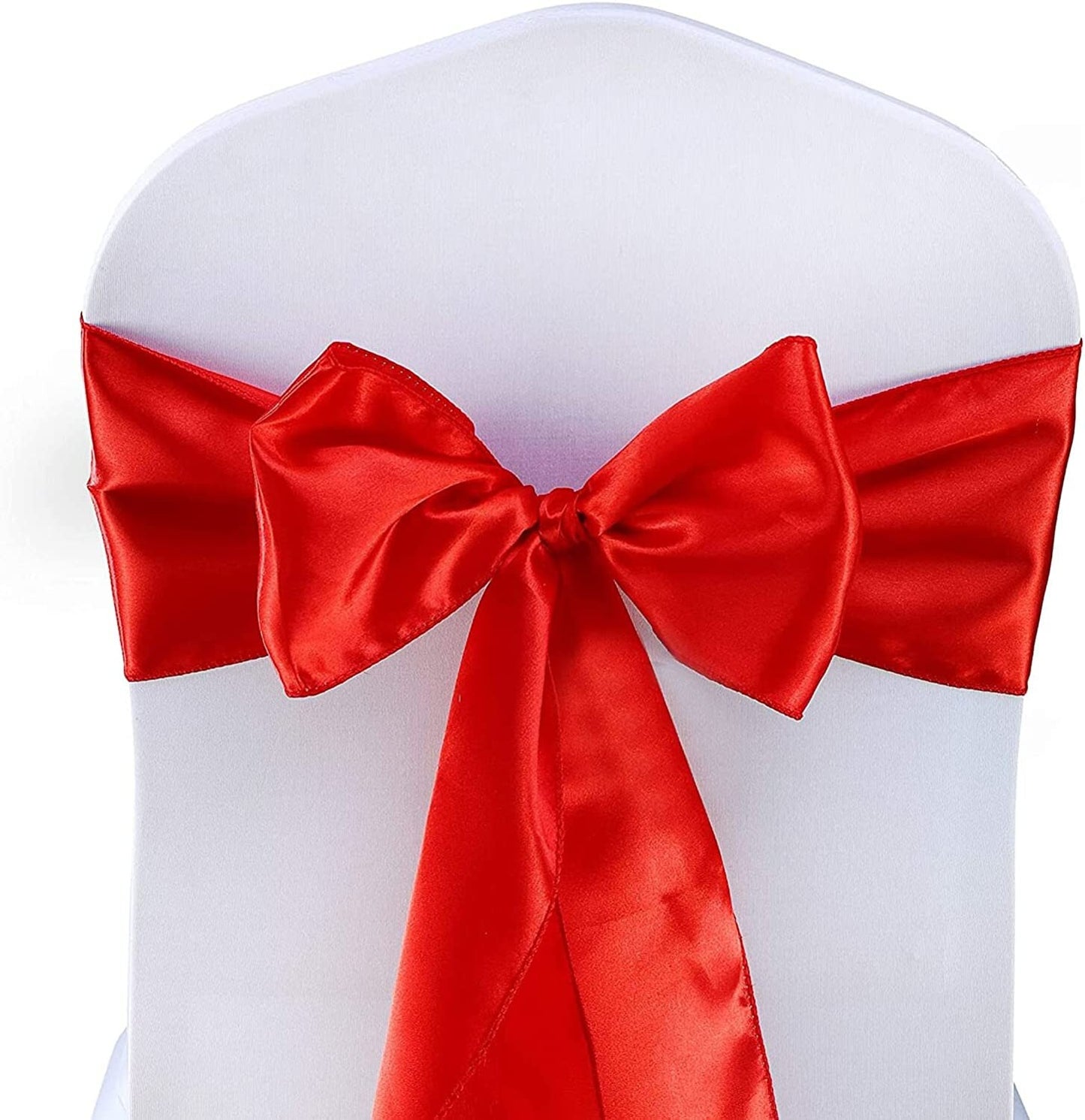 50 PCS Red Satin Chair Sashes Bows Universal Chair Cover for Wedding Reception Restaurant Event Decoration Banquet,Party  (7 x 108 inch)