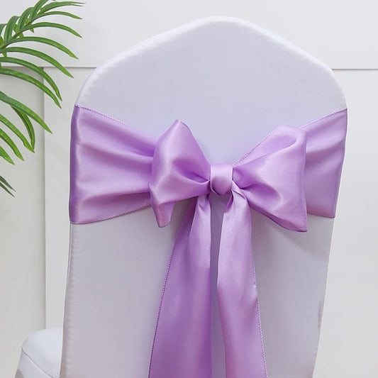 50 PCS Lilac Satin Chair Sashes Bows Universal Chair Cover for Wedding Reception Restaurant Event Decoration Banquet,Party  (7 x 108 inch)