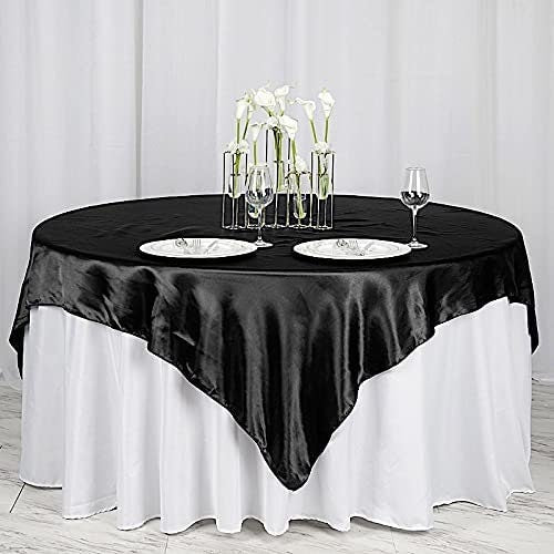 Overlay Bridal Sating Washable Square Tablecloth, Stain and Wrinkle Resistant Table Cover Dinning, Kitchen, Party, Holiday Black