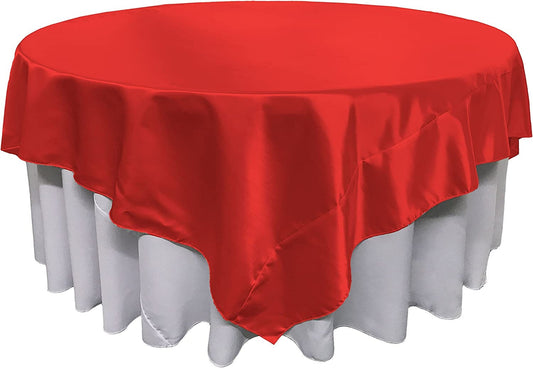 Overlay Bridal Sating Washable Square Tablecloth, Stain and Wrinkle Resistant Table Cover Dinning, Kitchen, Party, Holiday Red