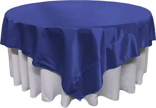 Overlay Bridal Sating Washable Square Tablecloth, Stain and Wrinkle Resistant Table Cover Dinning, Kitchen, Party, Holiday Royal Blue