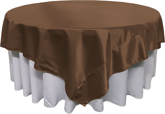 Overlay Bridal Sating Washable Square Tablecloth, Stain and Wrinkle Resistant Table Cover Dinning, Kitchen, Party, Holiday Brown