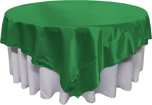 Overlay Bridal Sating Washable Square Tablecloth, Stain and Wrinkle Resistant Table Cover Dinning, Kitchen, Party, Holiday Emerald