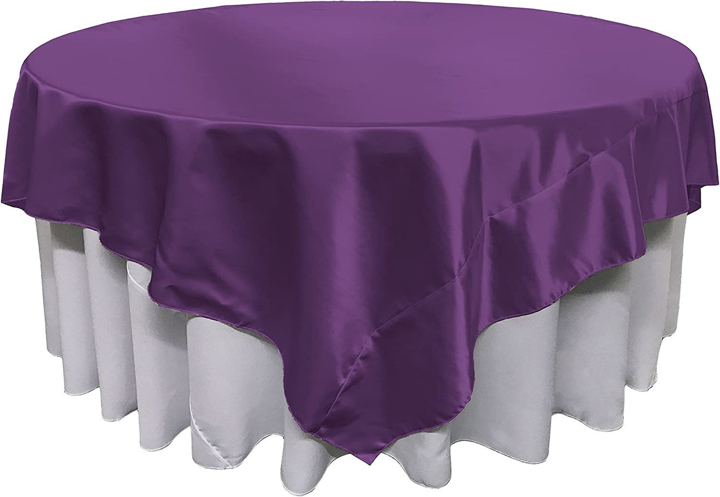 Overlay Bridal Sating Washable Square Tablecloth, Stain and Wrinkle Resistant Table Cover Dinning, Kitchen, Party, Holiday Purple